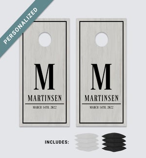 Personalized Name And Date White Bag Boards Set With Bags